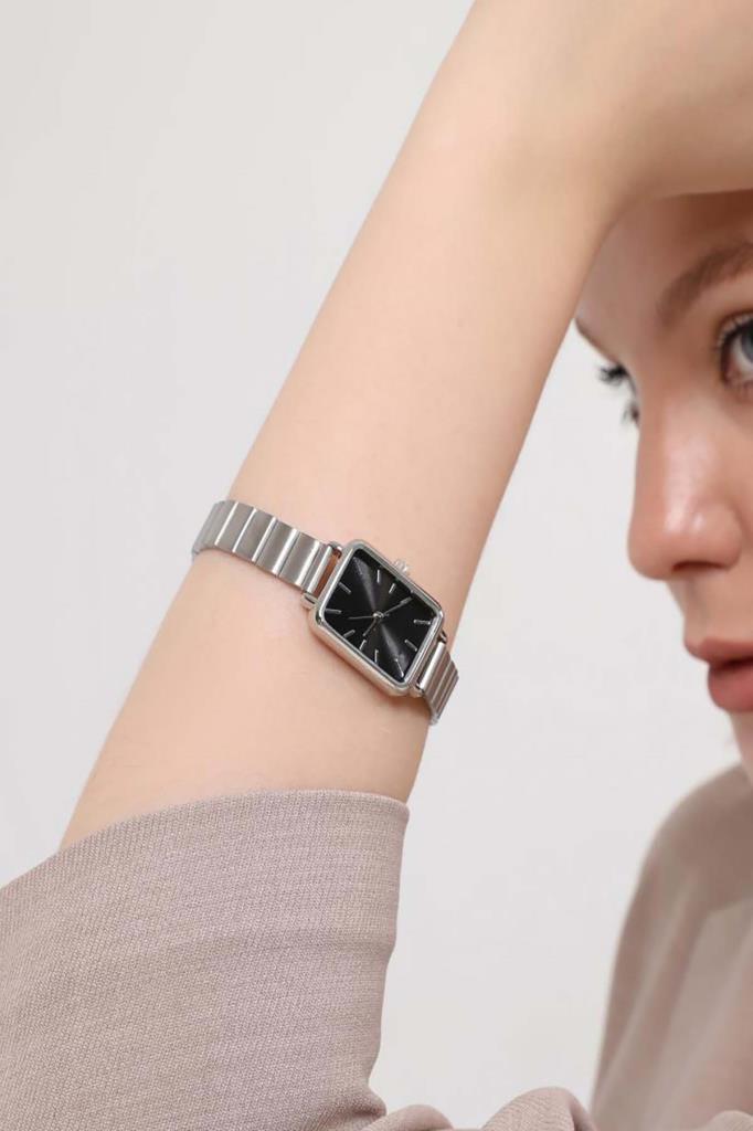 Asteria Black Dial Silver Strap Women's Wristwatch