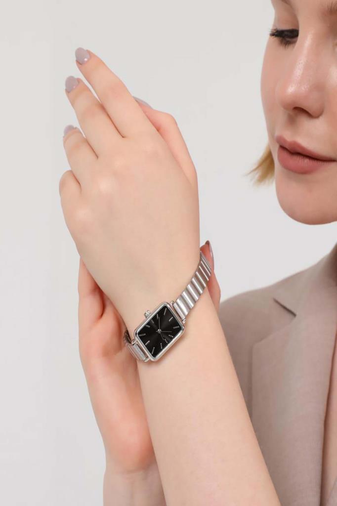 Asteria Black Dial Silver Strap Women's Wristwatch