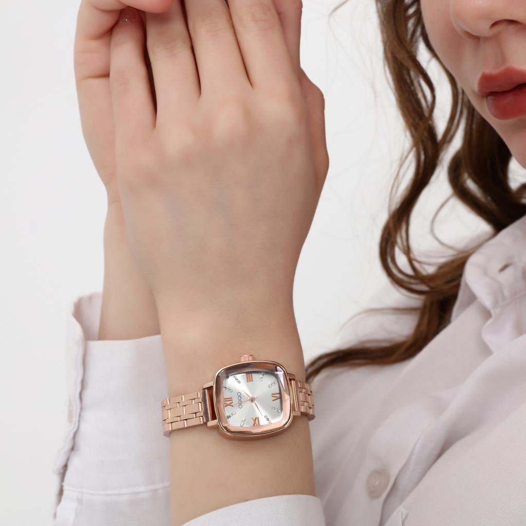Elanor Silver Dial Roman Numeral Rose Strap Women's Wristwatch