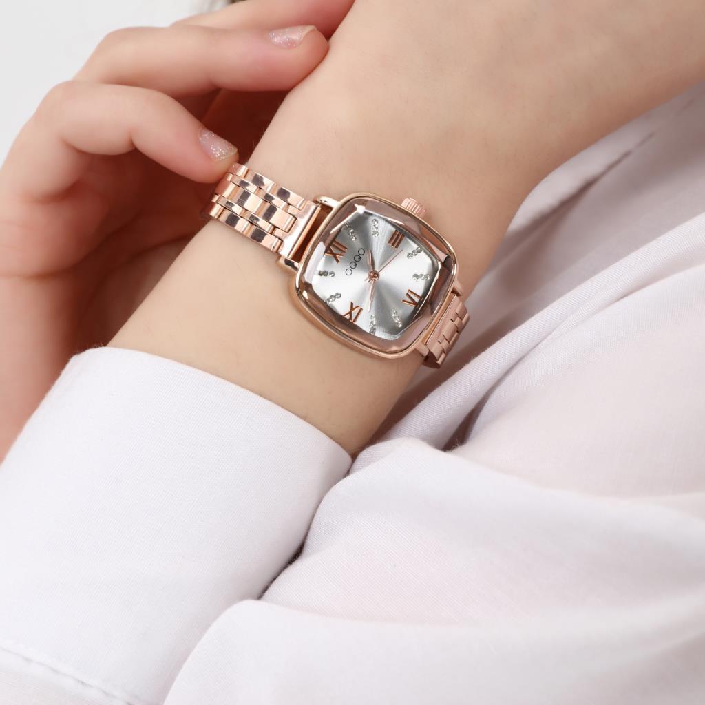 Elanor Silver Dial Roman Numeral Rose Strap Women's Wristwatch