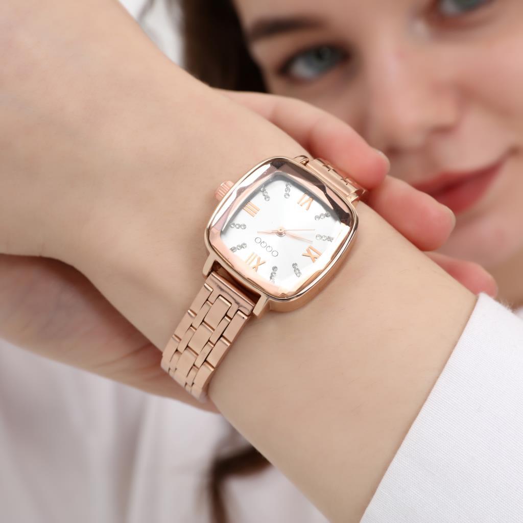 Elanor Silver Dial Roman Numeral Rose Strap Women's Wristwatch