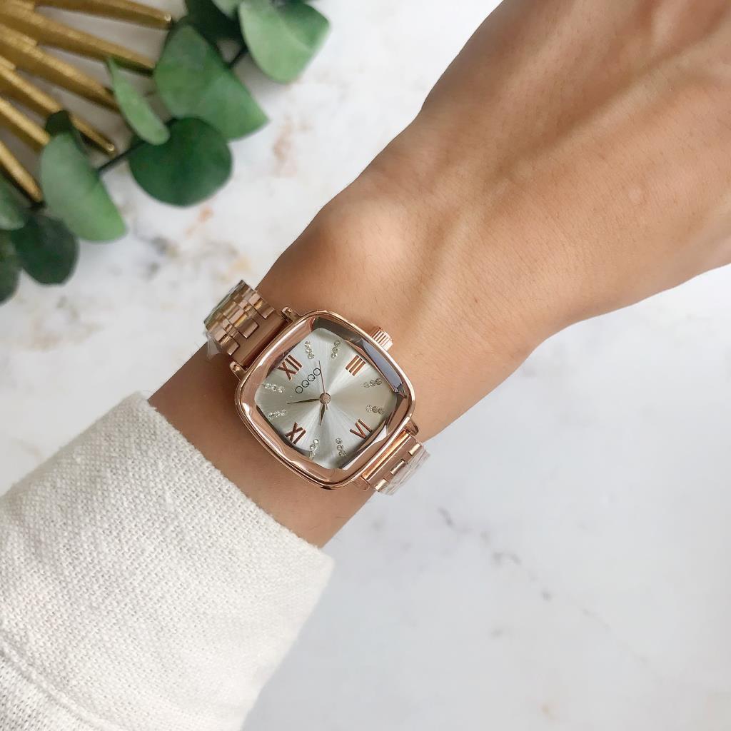 Elanor Silver Dial Roman Numeral Rose Strap Women's Wristwatch