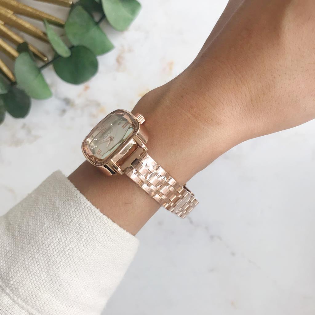 Elanor Silver Dial Roman Numeral Rose Strap Women's Wristwatch