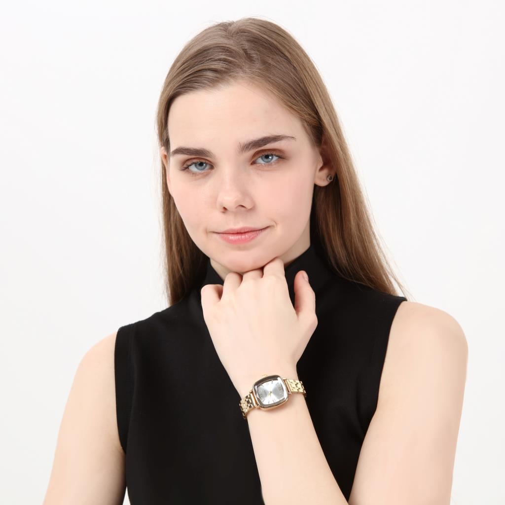 Elanor Roman Numeral Silver Dial Gold Strap Women's Wristwatch