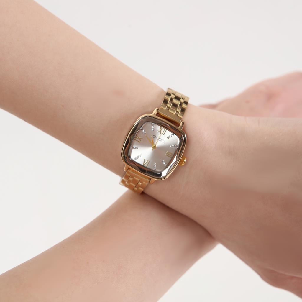 Elanor Roman Numeral Silver Dial Gold Strap Women's Wristwatch