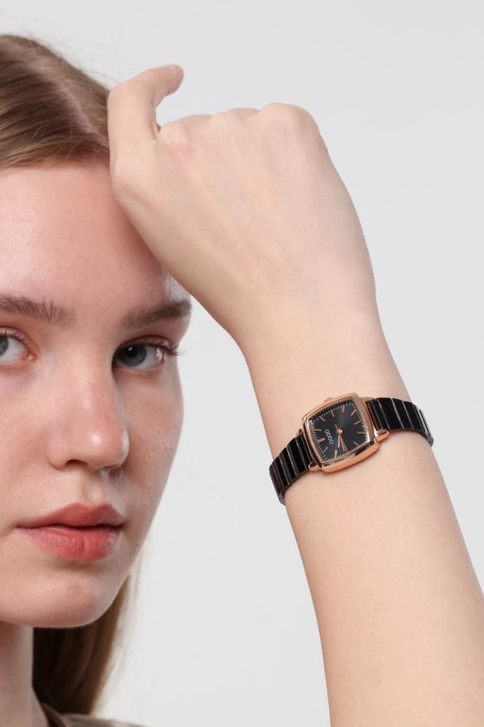 Fiona Rose Case Black Strap Women's Wristwatch