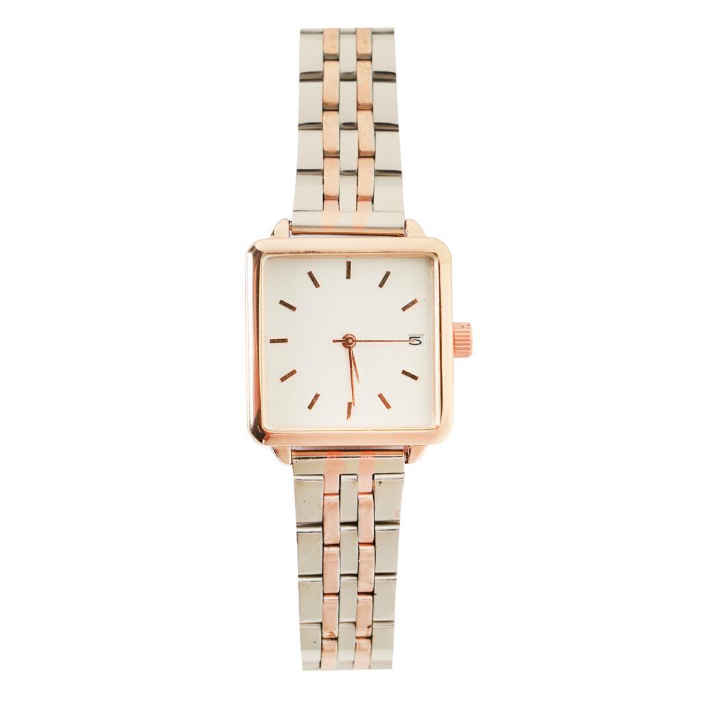 Fully Rose Case Rose Gold Silver Square Women's Wristwatch