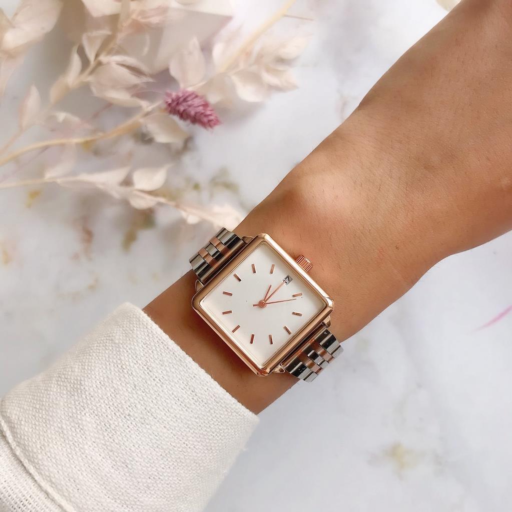 Fully Rose Case Rose Gold Silver Square Women's Wristwatch