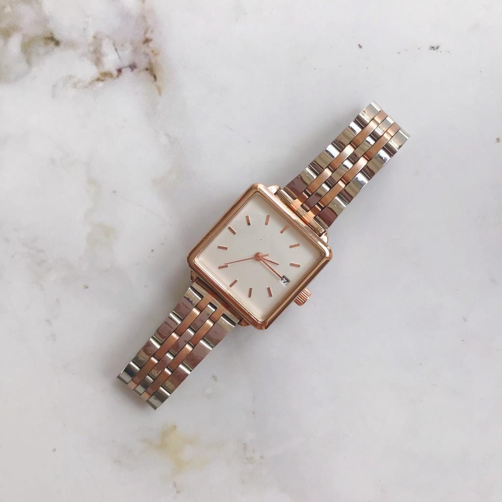 Fully Rose Case Rose Gold Silver Square Women's Wristwatch