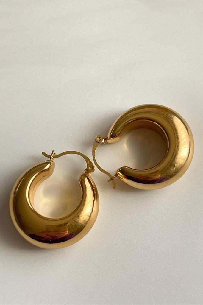 Gold Kalın Bombeli Halka Küpe - OQQO