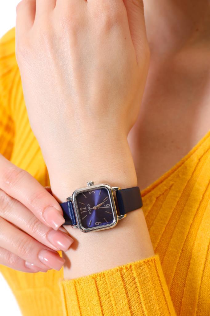 Gunhild Silver Case Navy Blue Strap Women's Wristwatch