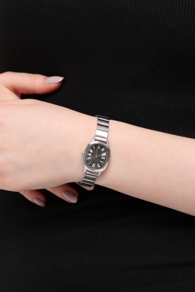 Lilith Roman Numeral Black Dial Silver Strap Women's Wristwatch