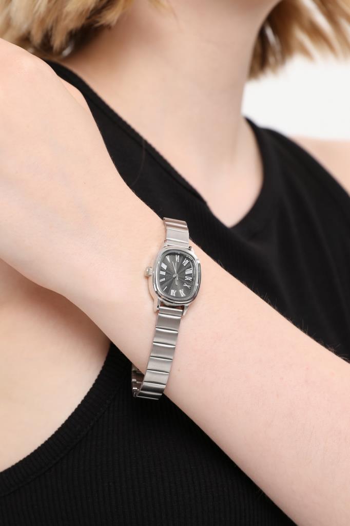Lilith Roman Numeral Black Dial Silver Strap Women's Wristwatch