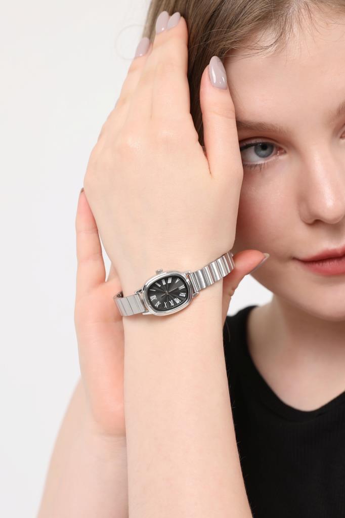Lilith Roman Numeral Black Dial Silver Strap Women's Wristwatch