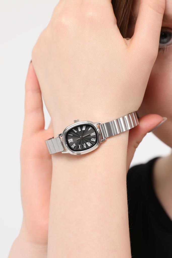 Lilith Roman Numeral Black Dial Silver Strap Women's Wristwatch