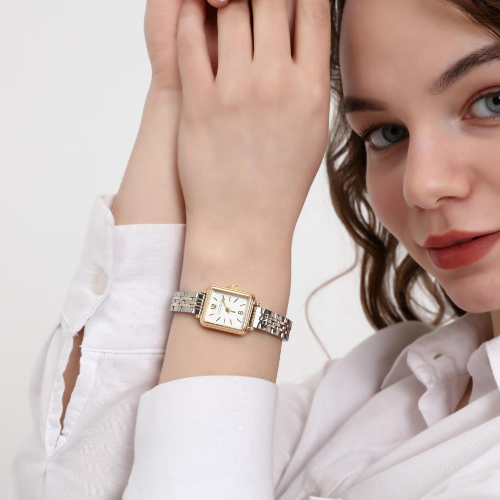 Maiar Square Case Gold Silver Strap Women's Wristwatch