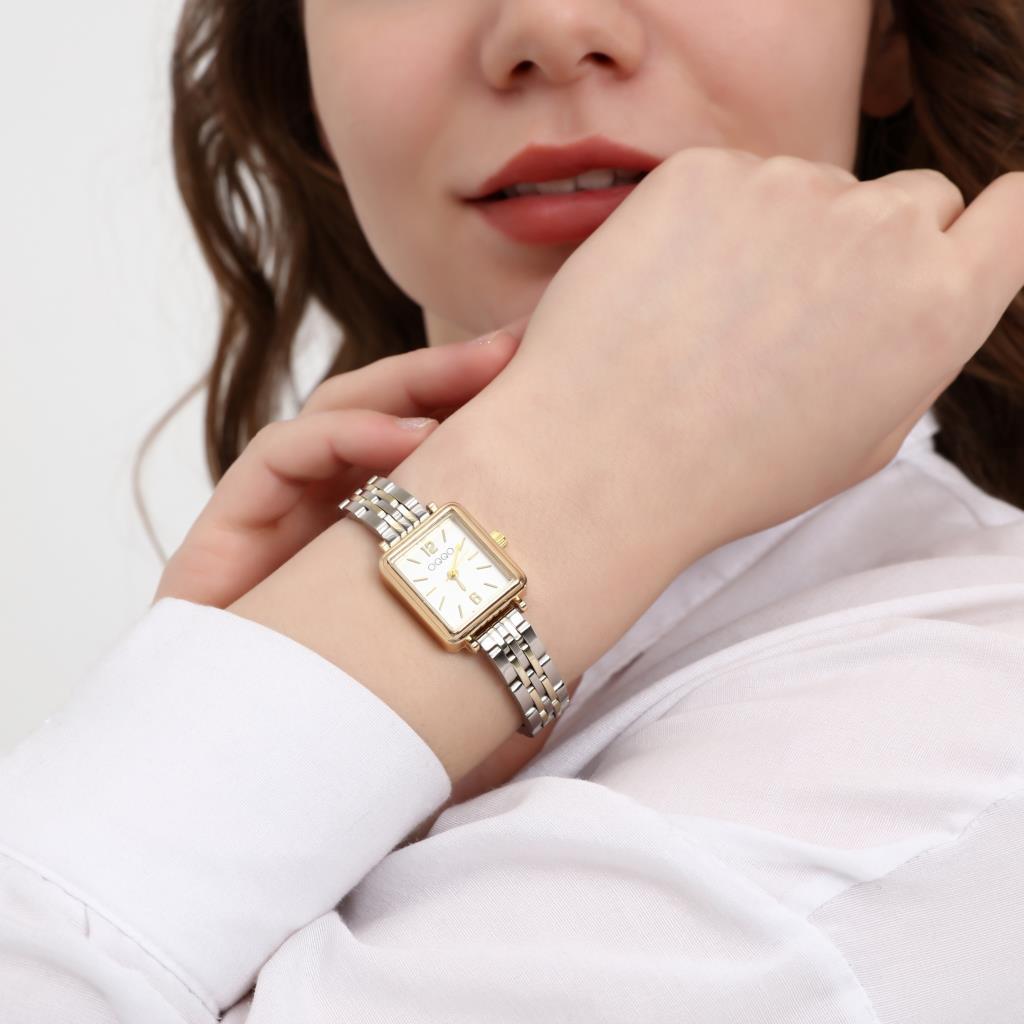 Maiar Square Case Gold Silver Strap Women's Wristwatch