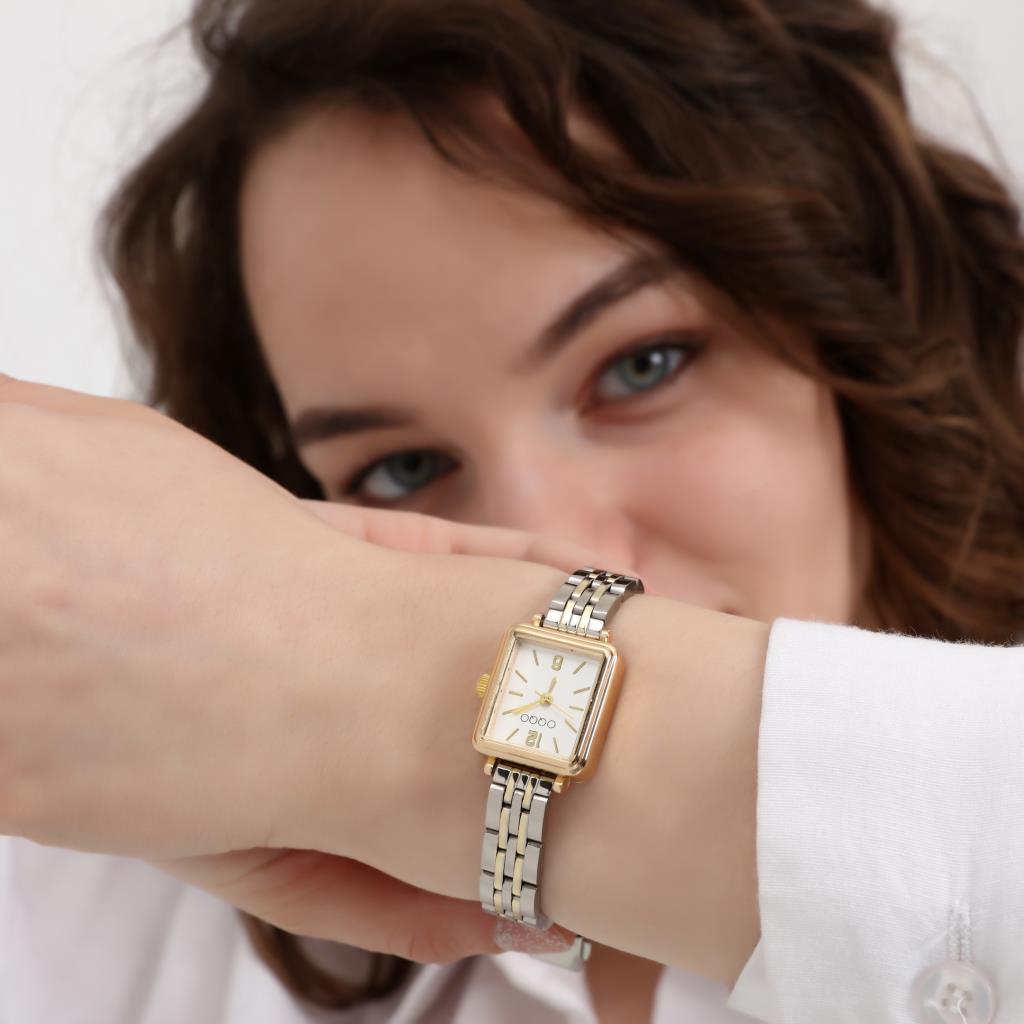 Maiar Square Case Gold Silver Strap Women's Wristwatch