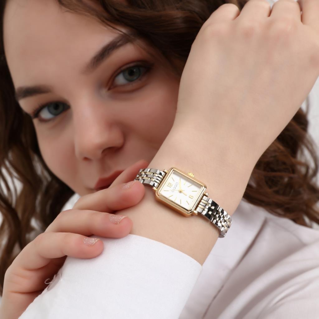 Maiar Square Case Gold Silver Strap Women's Wristwatch