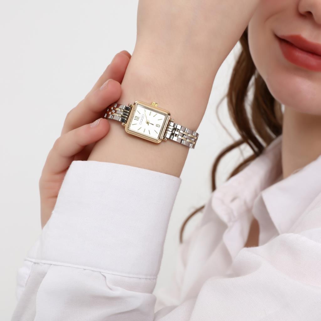 Maiar Square Case Gold Silver Strap Women's Wristwatch
