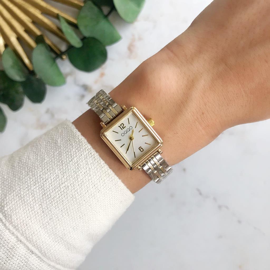 Maiar Square Case Gold Silver Strap Women's Wristwatch