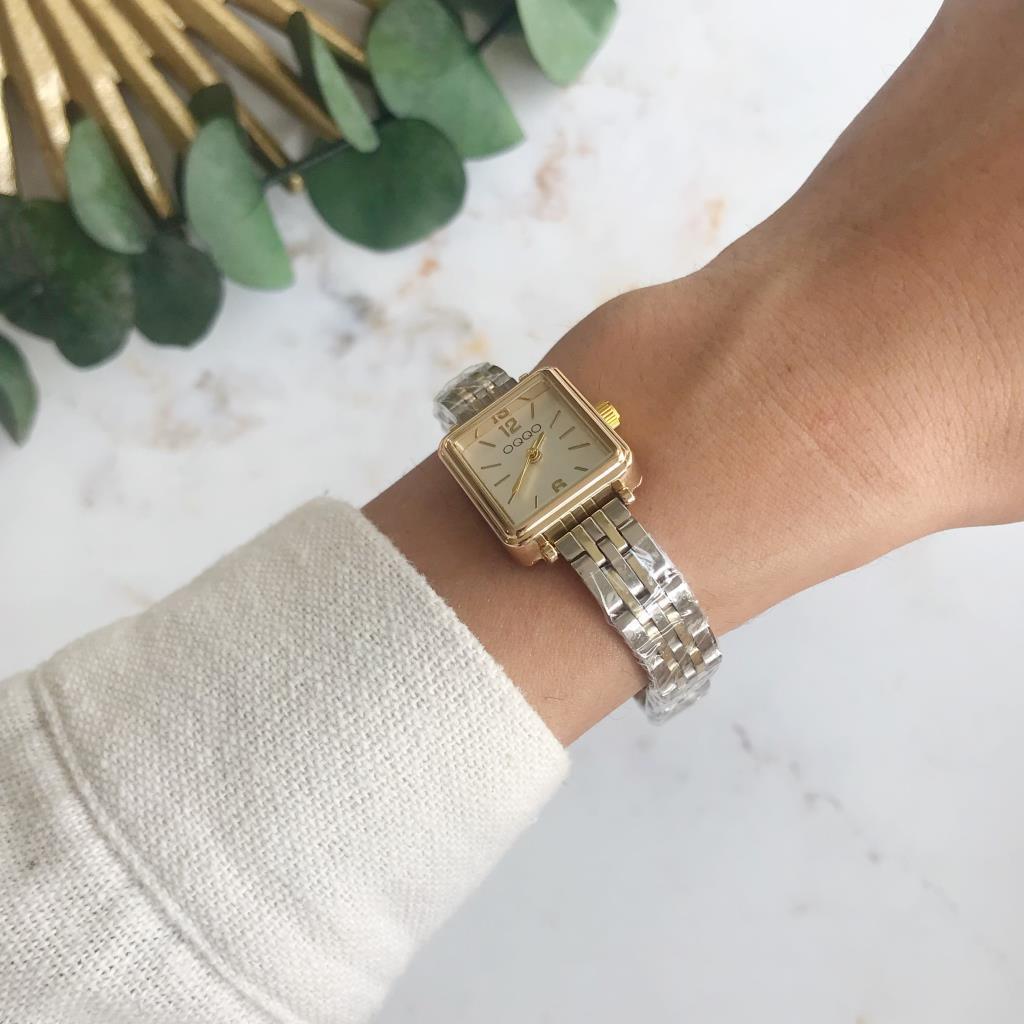 Maiar Square Case Gold Silver Strap Women's Wristwatch