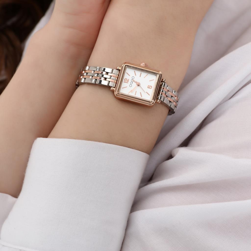 Maiar Square Case Rose Silver Strap Women's Wristwatch