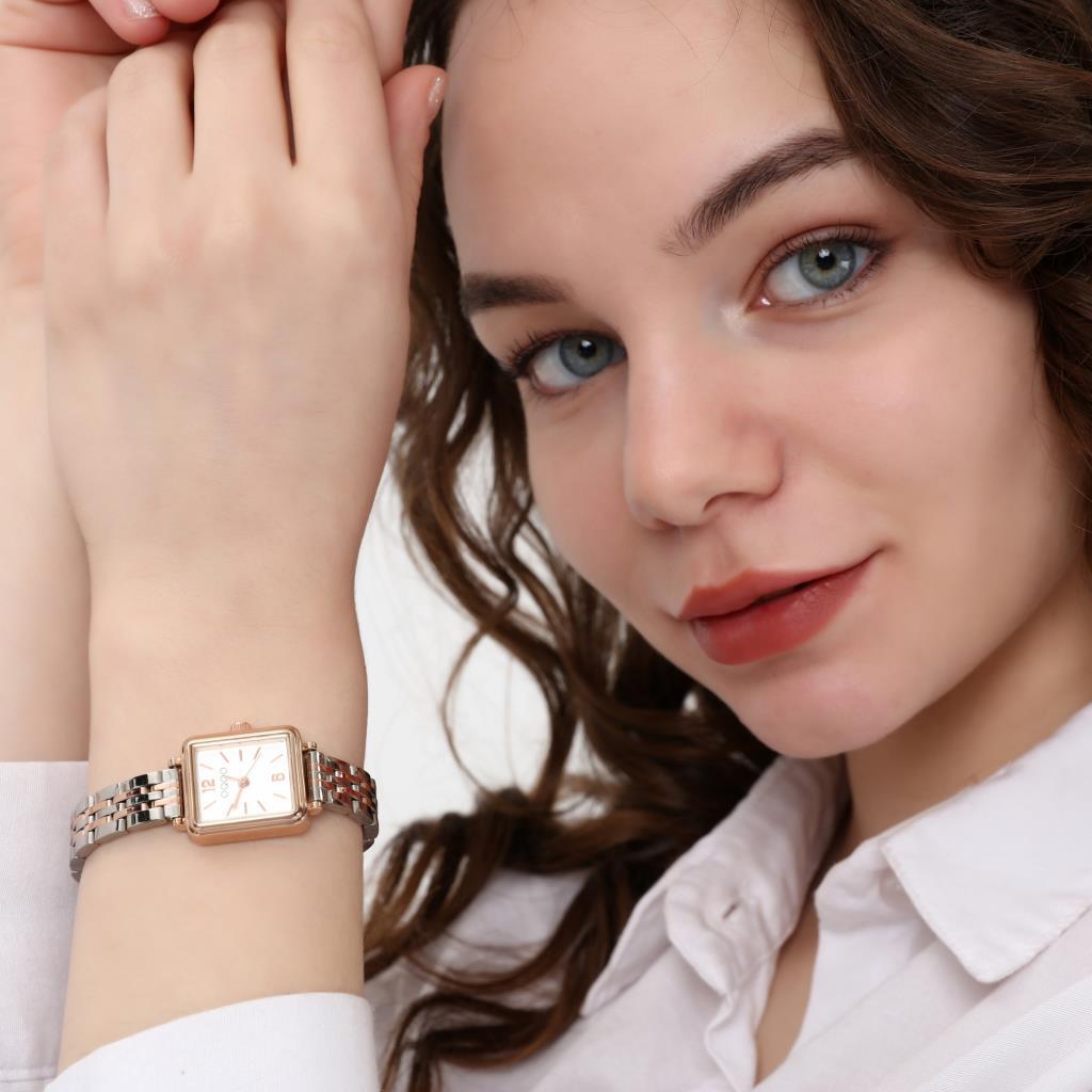 Maiar Square Case Rose Silver Strap Women's Wristwatch