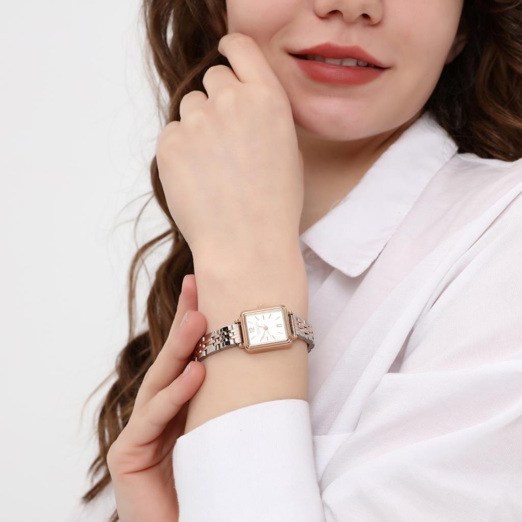 Maiar Square Case Rose Silver Strap Women's Wristwatch