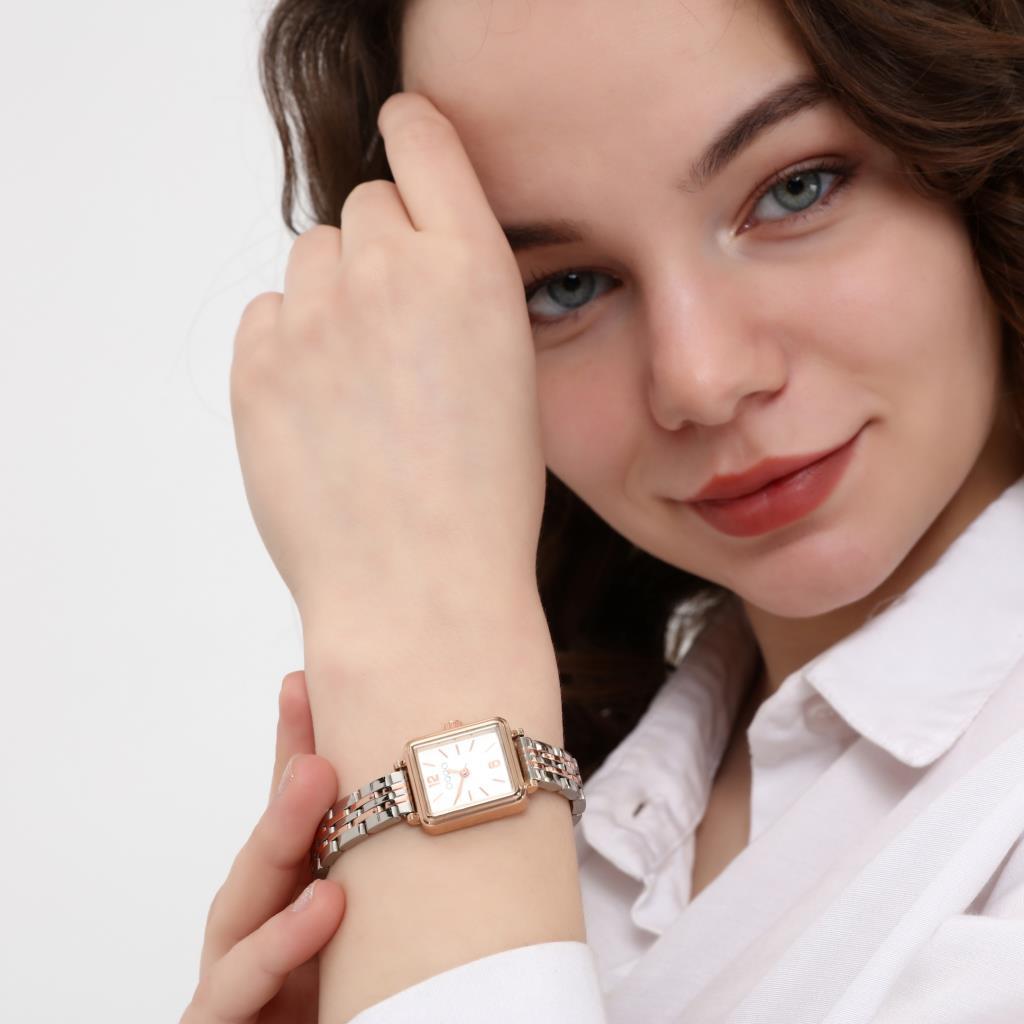 Maiar Square Case Rose Silver Strap Women's Wristwatch