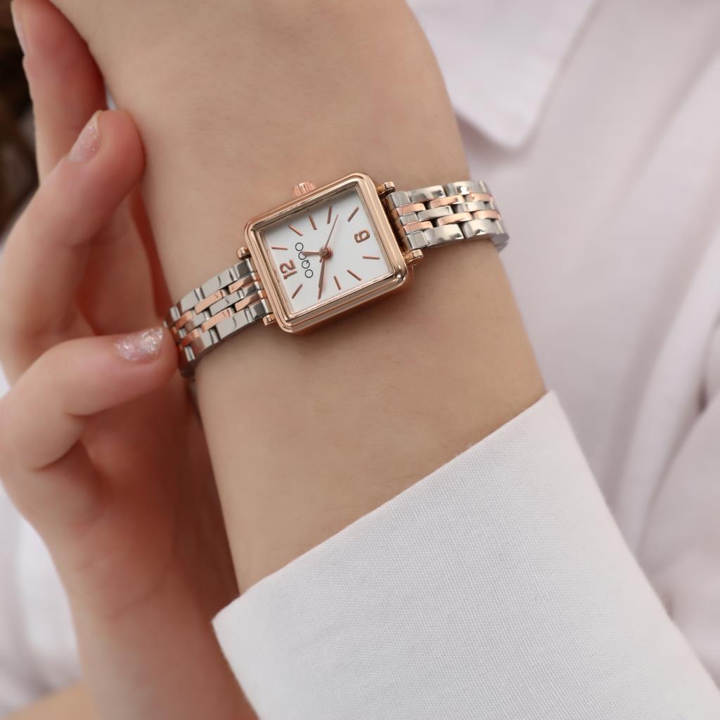 Maiar Square Case Rose Silver Strap Women's Wristwatch