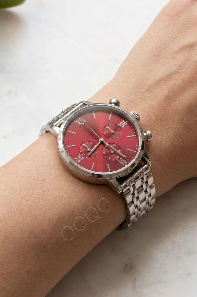 Massa Women's Watch with Grey Strap and Burgundy Dial