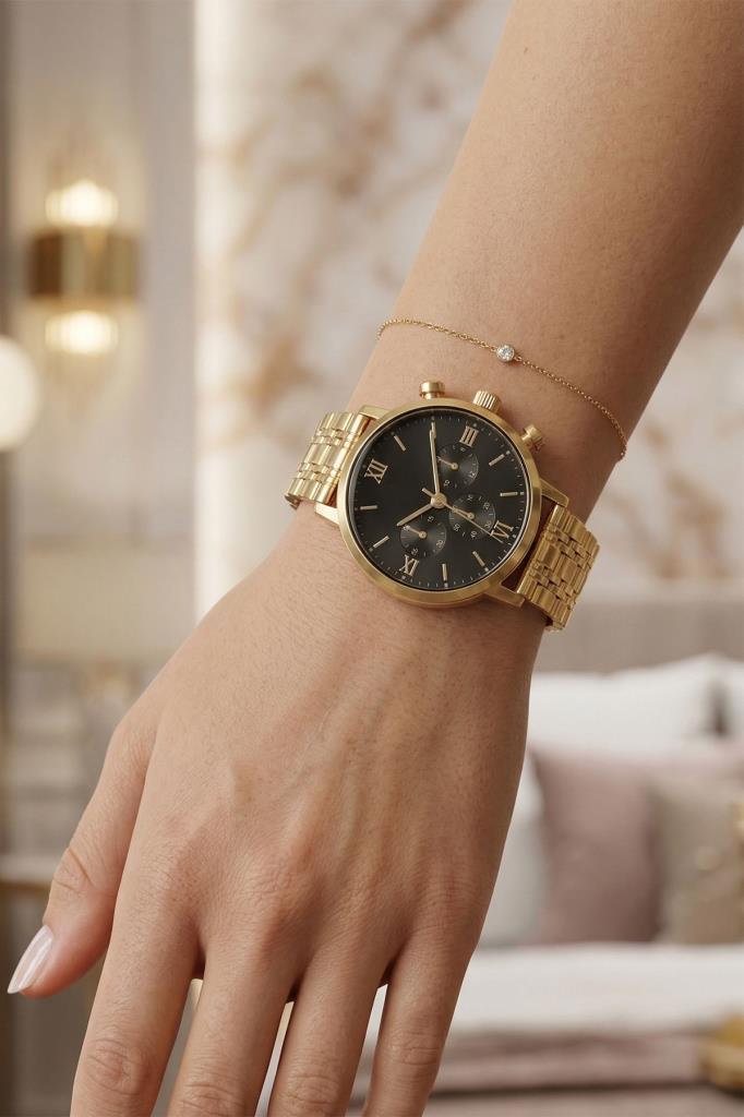 Massa Black Dial Gold Strap Women's Watch