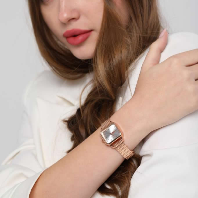 Minimal Square Rose Silver Women's Wristwatch