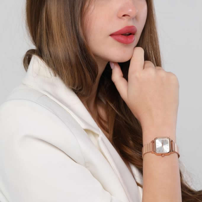 Minimal Square Rose Silver Women's Wristwatch