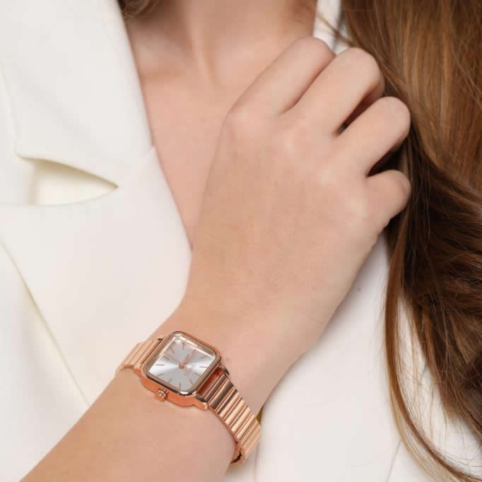 Minimal Square Rose Silver Women's Wristwatch