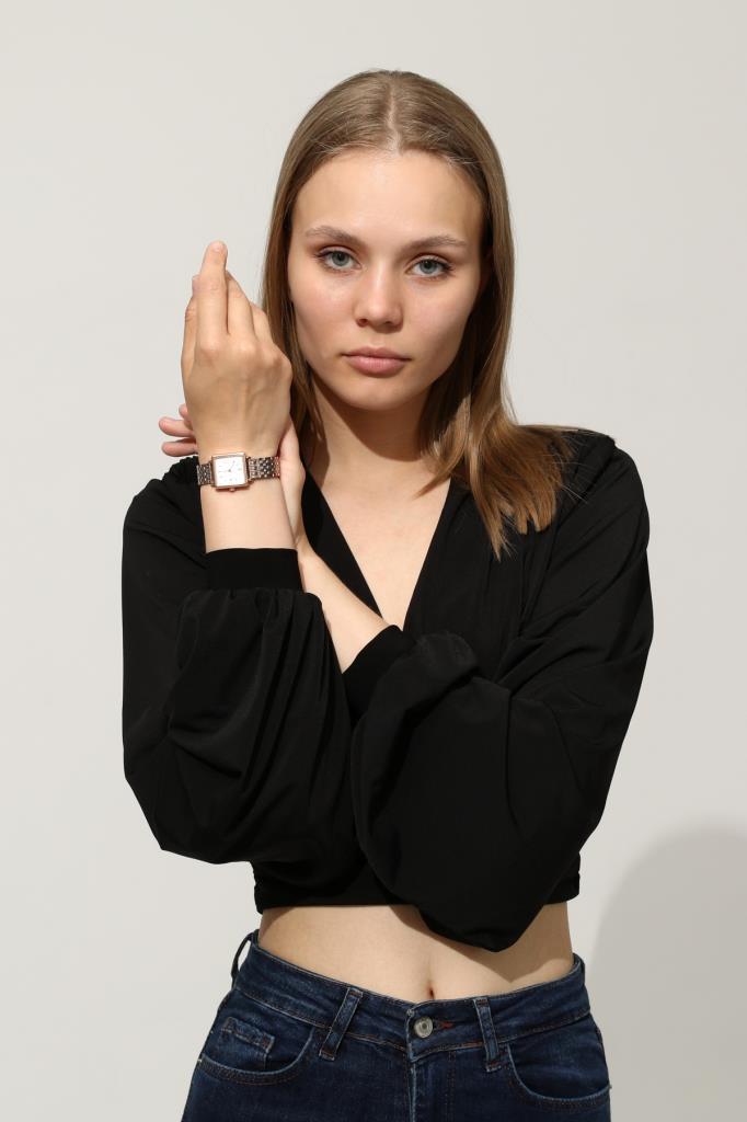 Minimal Square Rose Case Rose Silver Strap Women's Wristwatch