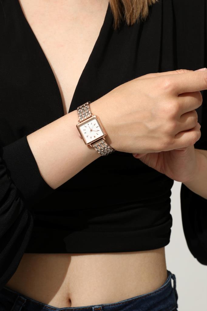 Minimal Square Rose Case Rose Silver Strap Women's Wristwatch