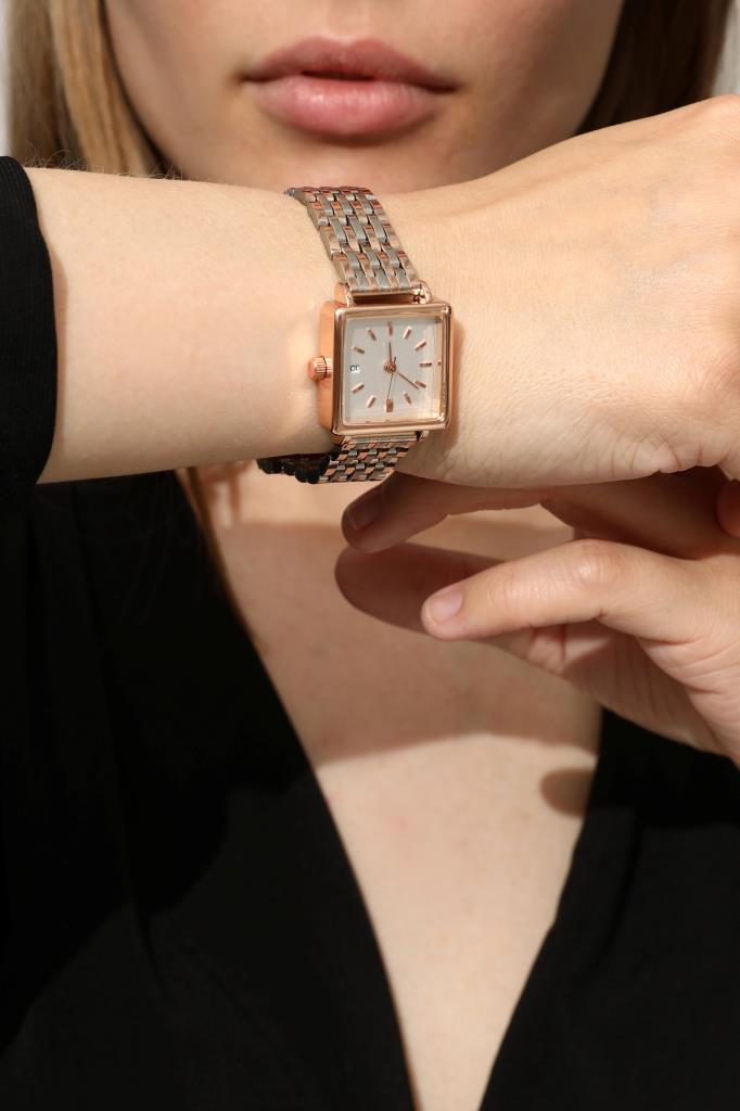 Minimal Square Rose Case Rose Silver Strap Women's Wristwatch