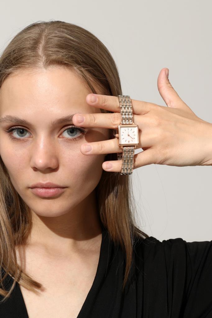 Minimal Square Rose Case Rose Silver Strap Women's Wristwatch