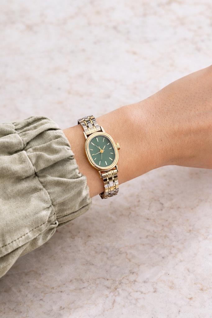 Nera Yeşil Kadran Gold Gümüş Kordon Kadın Kol Saati