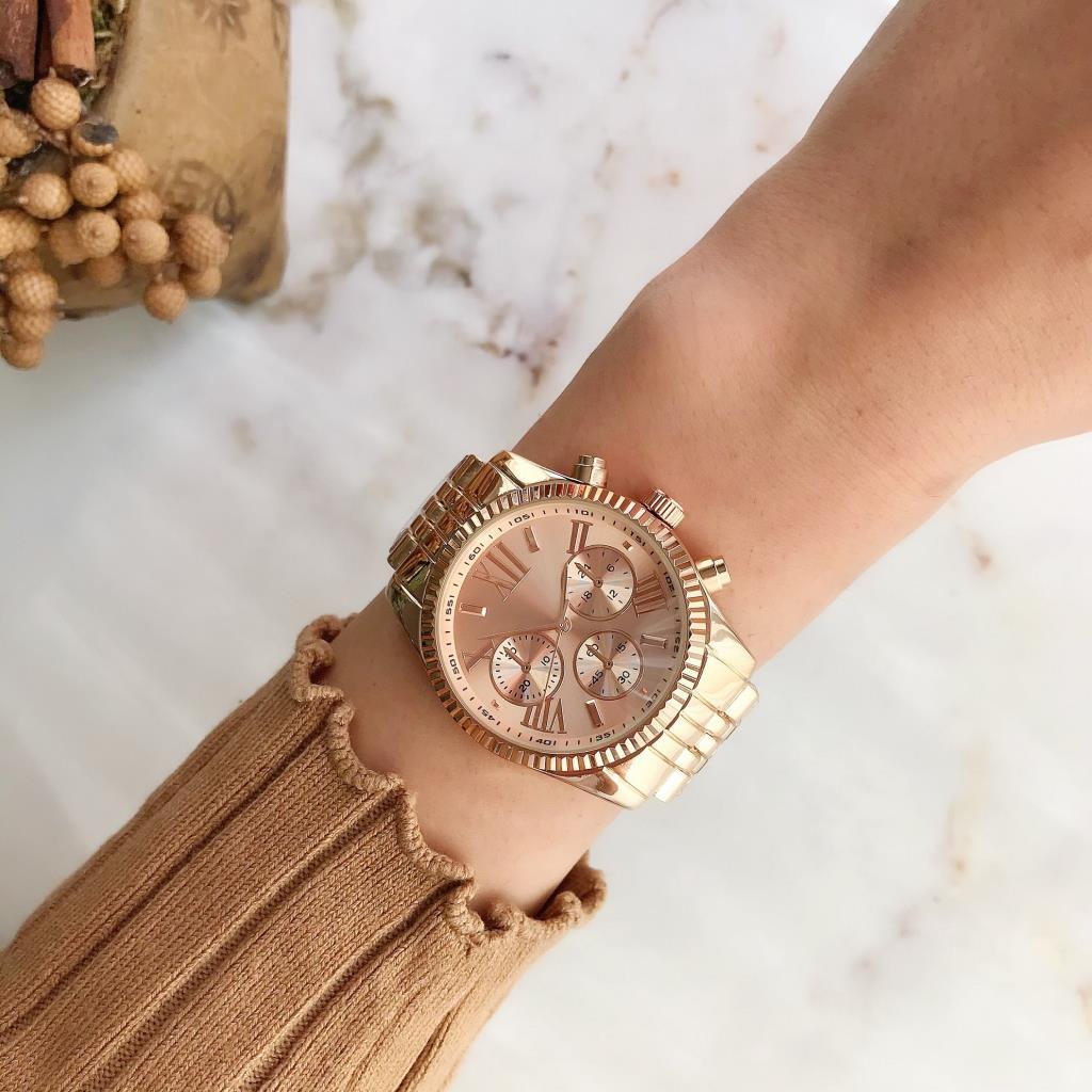 Rose Gold Women's Wristwatch with Roman Numeral Case Detail