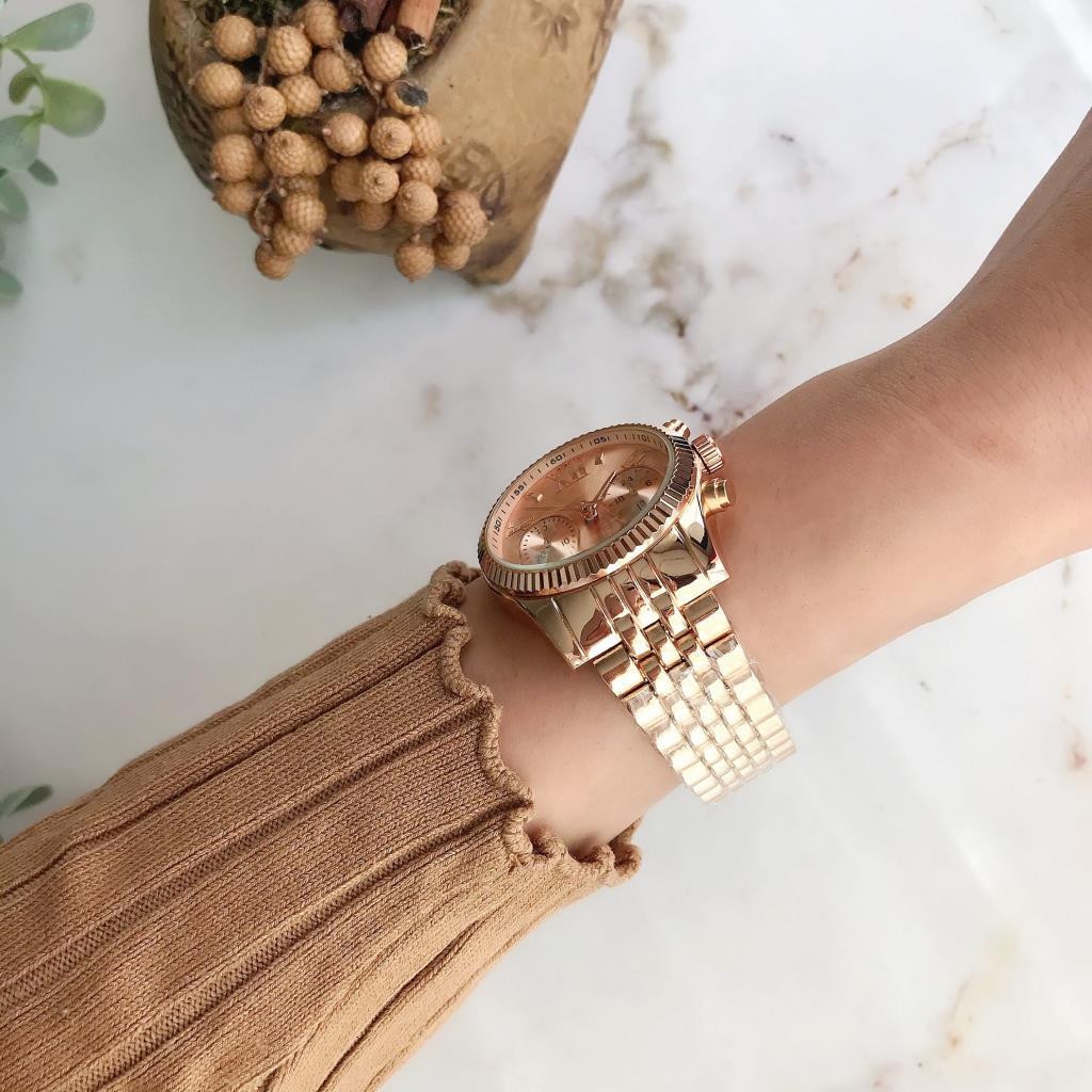 Rose Gold Women's Wristwatch with Roman Numeral Case Detail