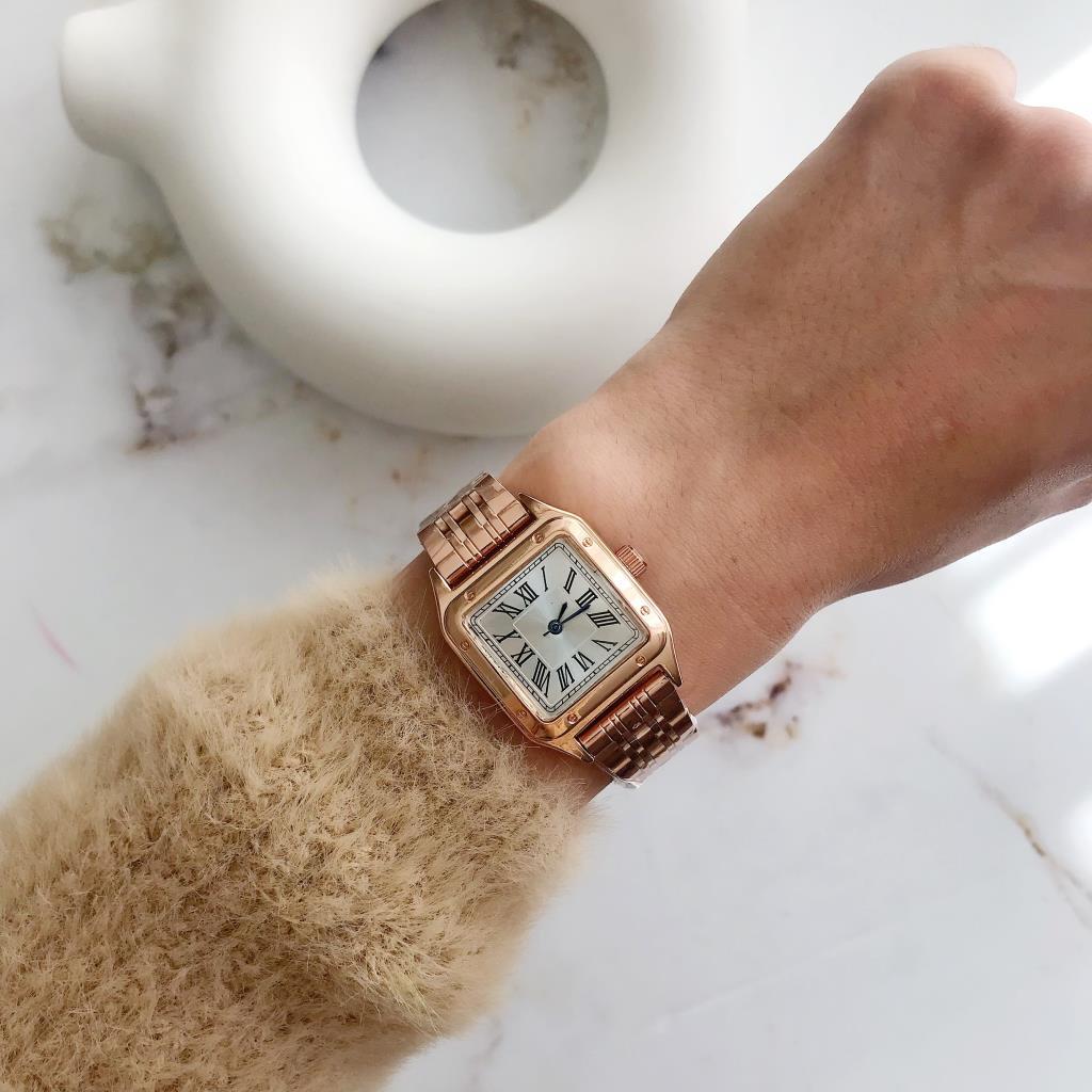 Roman Numeral Rose Case Rose Strap Women's Wristwatch