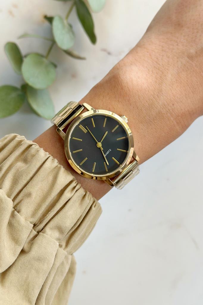 Tirol Black Dial Gold Strap Women's Wristwatch