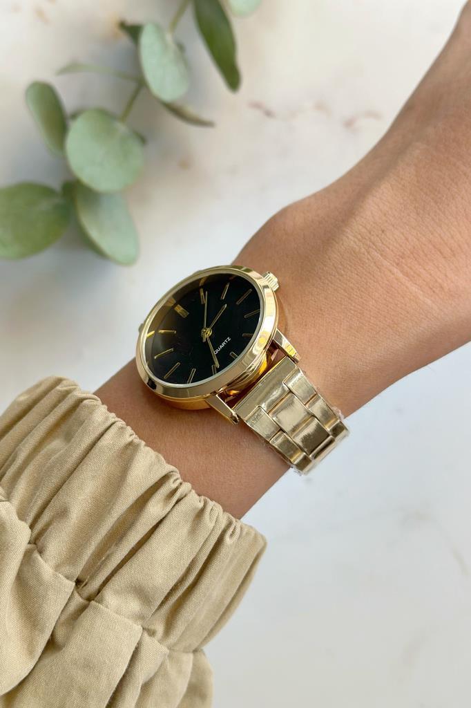 Tirol Black Dial Gold Strap Women's Wristwatch