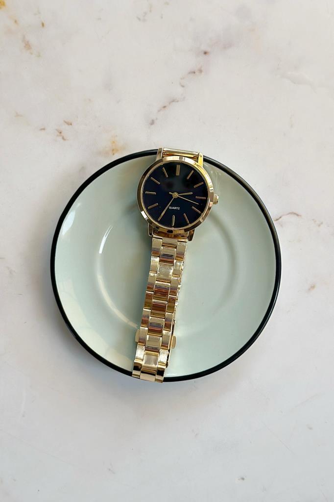 Tirol Black Dial Gold Strap Women's Wristwatch