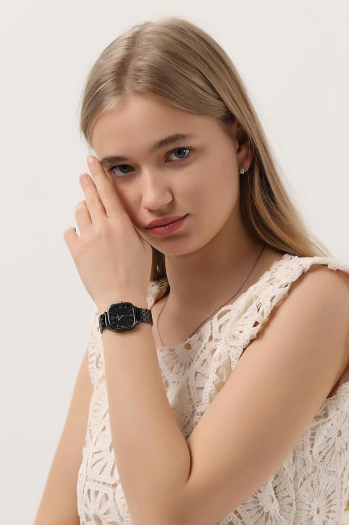 Yavanna Silver Number Black Strap Women's Wristwatch