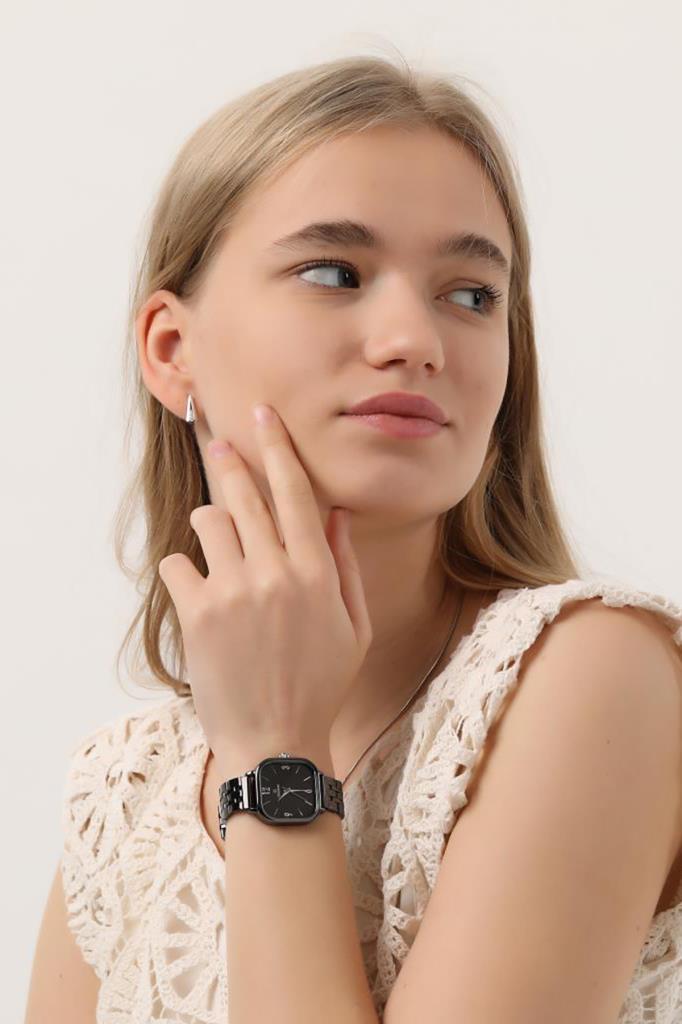 Yavanna Silver Number Black Strap Women's Wristwatch