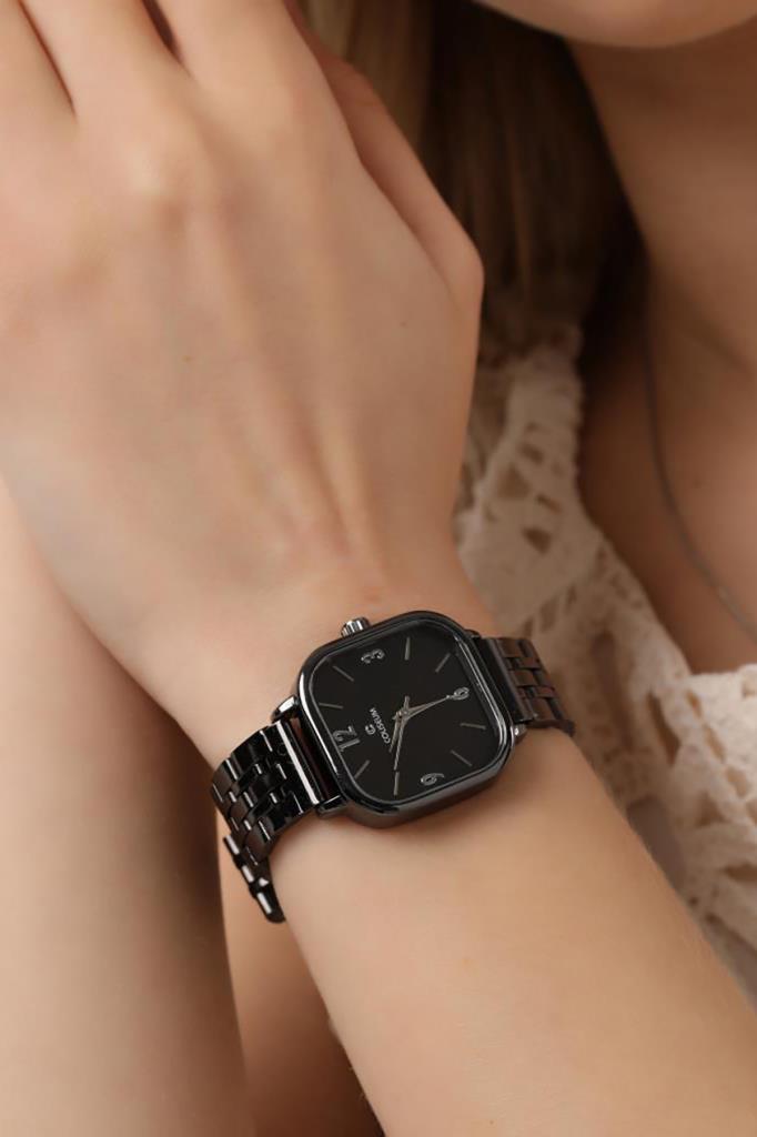 Yavanna Silver Number Black Strap Women's Wristwatch